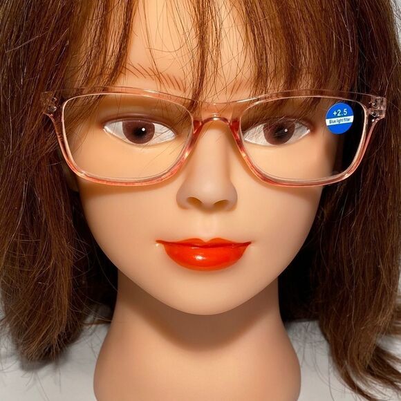 1407 Helen 2.5 Reading Glasses Clear Pink Rectanle Bluelight Filter Frames NWT - Picture 1 of 9